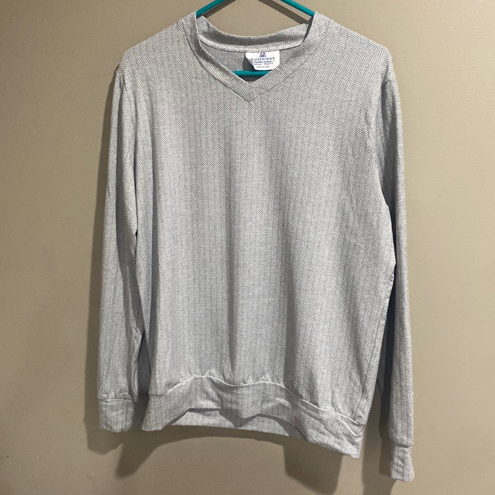 Mizzen Main Sweater Mens med Trim Fit Grey Gray Pull Over Herring Bone